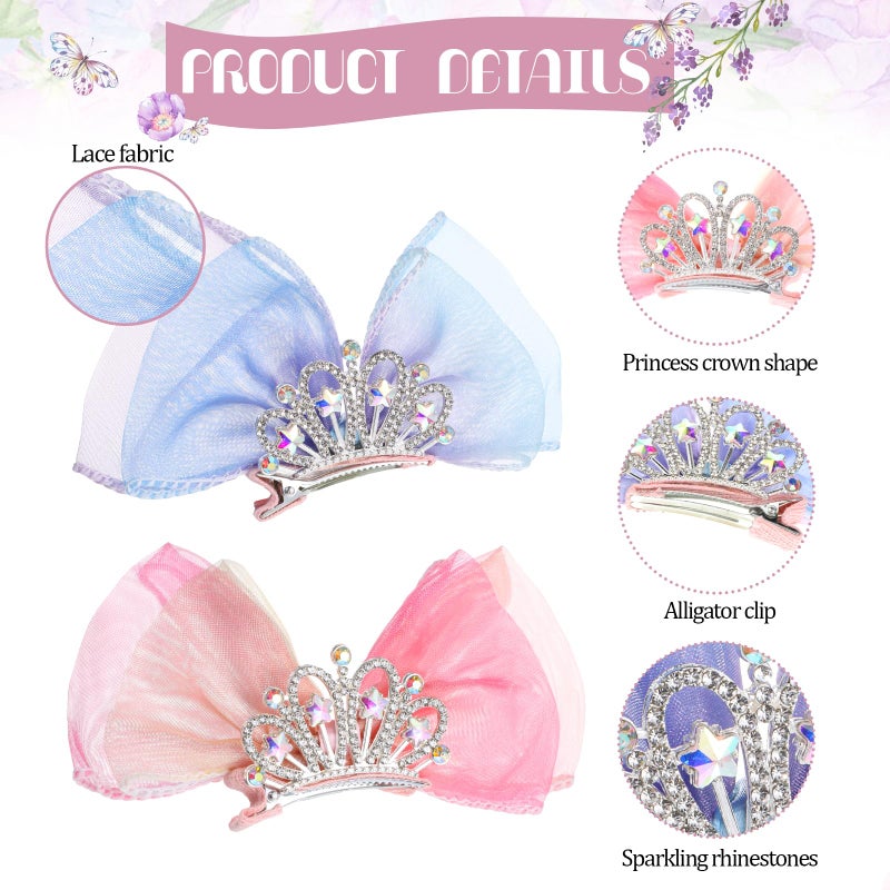 Apausvcm 2 Pcs Crown Bow Hair Clips, Cute Diamond Crown Hair Barrettes Sparkly Princess Hair Pin Hair Styling Accessories for Girls Toddlers Kids - Image 3
